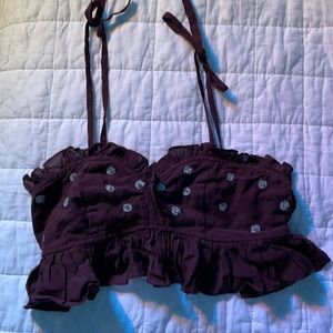 Free People Cropped Ruffle Top w/ beading